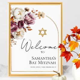 Poster Burgundy Floral Fall Bat Mitzvah - Sinal de boas-v