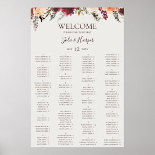 Poster Burgundy Floral   Gráfico de assentos alfabético