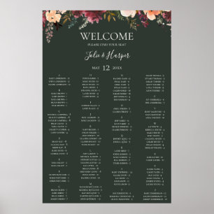 Poster Burgundy Floral   Gráfico de lugares alfabéticos