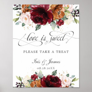 Poster Burgundy Floral Love é Sweat Take a Treat Sign