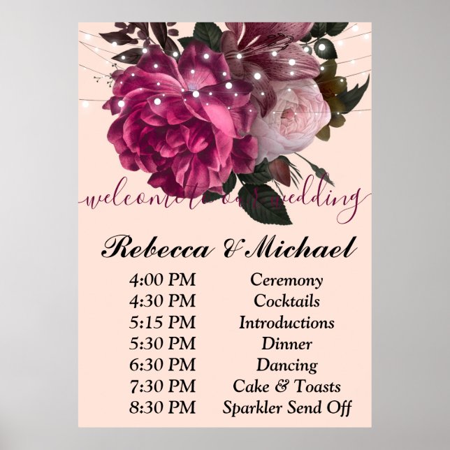 Poster Burgundy Floral Rustic string ligOrder of Events (Frente)