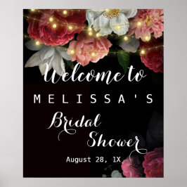 Poster Burgundy Floral Rústica Luzes de corda