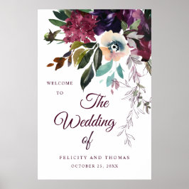 Poster Burgundy Floral Watercolor Wedding