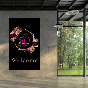 Poster Burgundy, flores geométricas de ouro negro de aniv