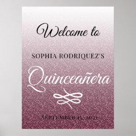 Poster Burgundy Glitter Quinceañera 15 Birthday