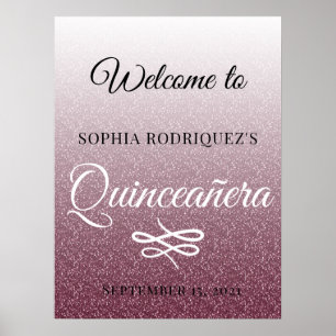 Poster Burgundy Glitter Quinceañera 15 Birthday
