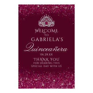 Póster Burgundy Glitter Quinceanera - Sinal de boas-vinda