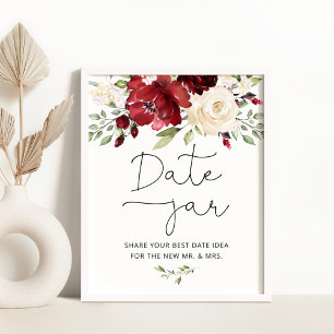 Poster Burgundy, ideias noturnas florais. Bridal de boião