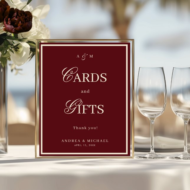 Poster Burgundy & Ivory Old Money Cards and Gifts Sign (Criador carregado)