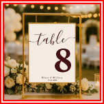 Poster Burgundy & Ivory Wedding Table Number<br><div class="desc">Direct your guests with sophistication using this Burgundy & Ivory Wedding Table Number Poster. This high-impact sign features a rich wine-red palette and classic ivory background, highlighting bold, minimalist numerals for easy visibility across your reception hall. Perfect for formal ceremonies, black-tie vineyard weddings, or autumn celebrations, this poster offers a...</div>
