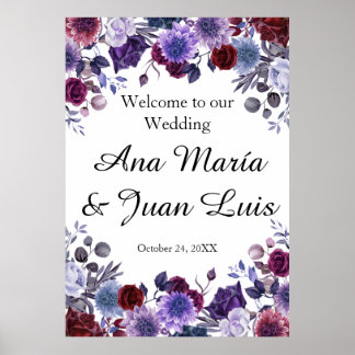 Poster Burgundy Lavender Dusty Blue Minimalist Floral