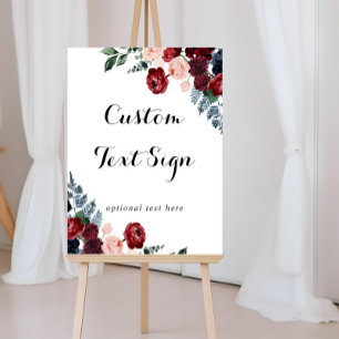 Poster Burgundy Pink Navy Floral Custom Text Sign