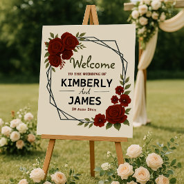 Poster Burgundy Red & Black Geometric Wedding Modern
