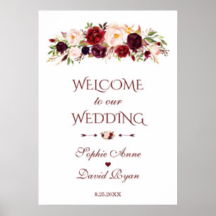 Poster Burgundy Red Blush Flowers - Sinal de Casamento Be