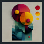 Póster Burgundy Teal Geometric Circle Layers<br><div class="desc">Overlapping circles in deep burgundy, terracotta, mustard, burnt orange, teal, and sage green create a richly textured geometric harmony. Fine concentric linework, subtle grain, and soft painterly edges give each shape depth and tactility, while smaller bright tangerine and magenta discs float freely against gentle wave-like teal bands at the base....</div>