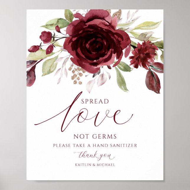 Poster Burgundy Wine Spread Love Not Germs Sign (Frente)
