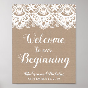 Poster Burlap and Lace Welcome to Our Beging Sign (Burlap