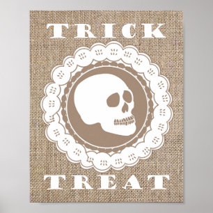 Poster Burlap Skull Trick ou Treine Art Impressão, Wall D