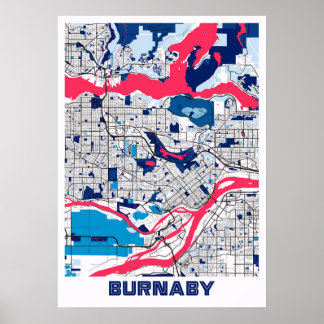 Poster Burnaby - Mapa da Cidade do Leite do Canadá
