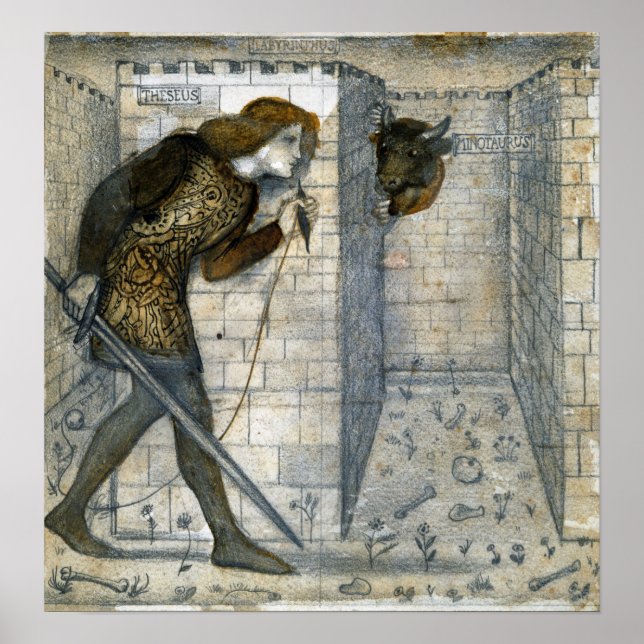 Poster Burne-Jones - Teseu e Minotauro no Labirinto (Frente)