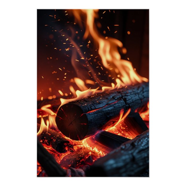 Póster Burning Logs – Glowing Fire and Sparks Poster (Frente)