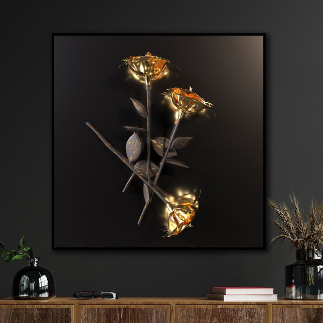 Poster Burning Roses – Golden Elegance (Criador carregado)