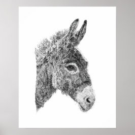 Poster Burro em Pontilhismo Desenhado à Mão Preto e Branc