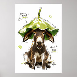 Poster Burro Engraçado de Chapéu de Folha em Dia Bom com 