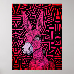 Poster Burro Tribal Neon – Arte de Parede Ousada e Psicod