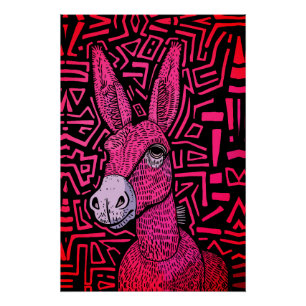 Póster Burro Tribal Neon – Arte de Parede Ousada e Psicod