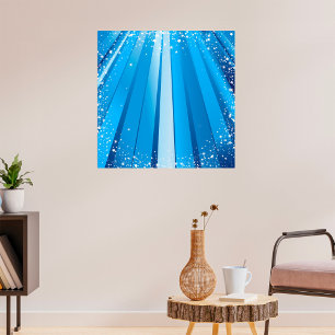 Poster Burst de Estrela Azul Brilhante com Raios de Luz