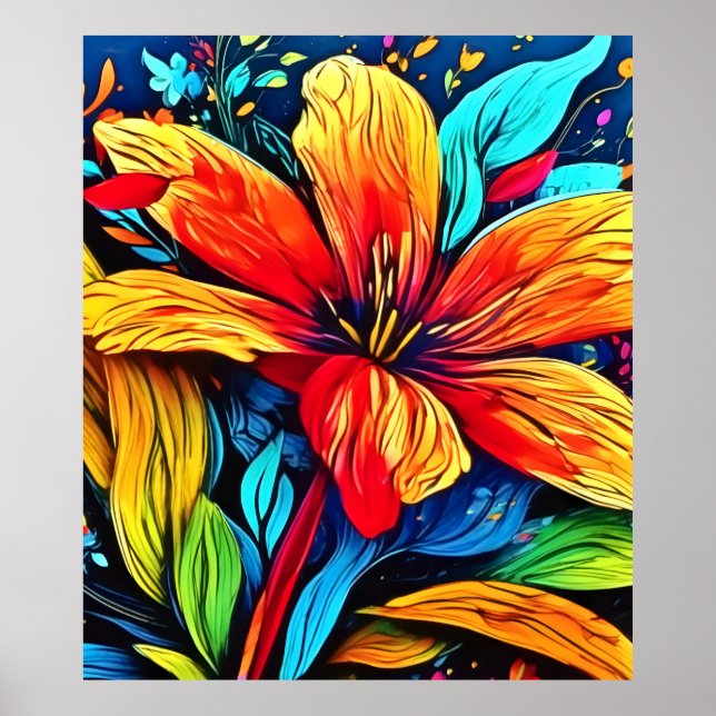 Poster Burst Floral de Abstrato vibrante (Frente)