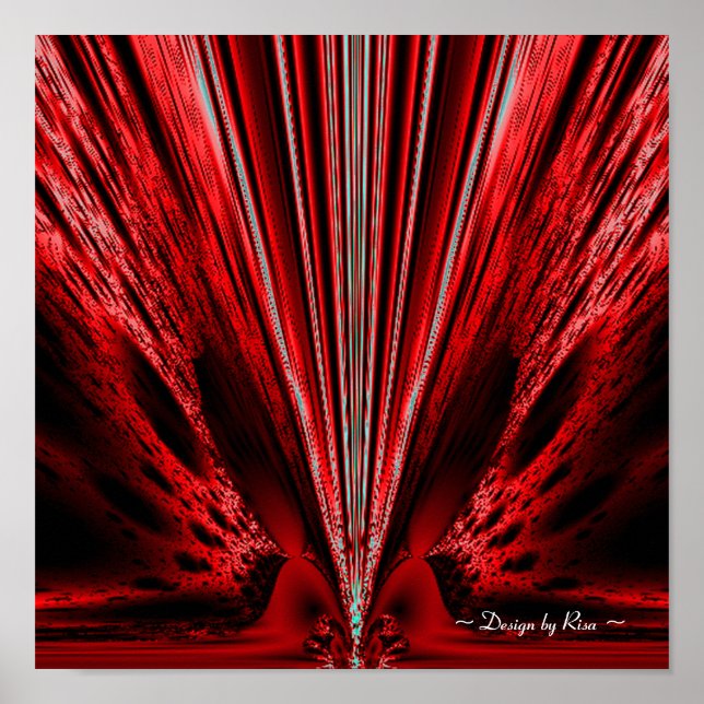 Póster Burst - Fractal vermelho n branco (Frente)