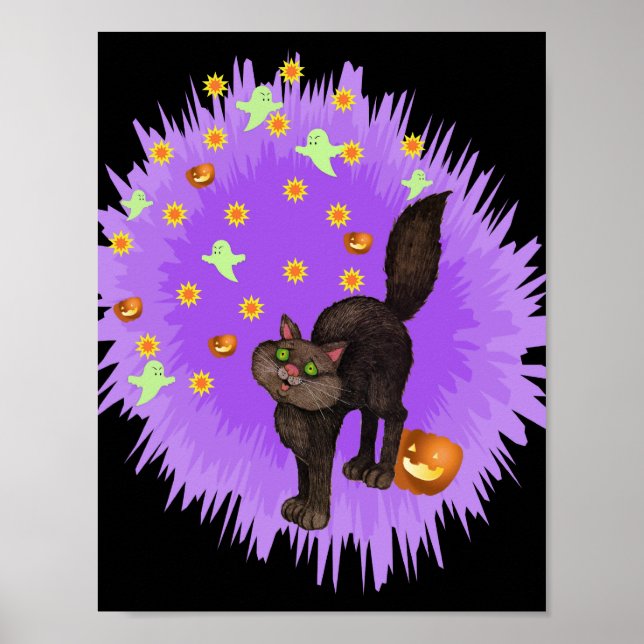 Póster Burst Puro de Estrela Roxo de Gato Negro Cinto (Frente)
