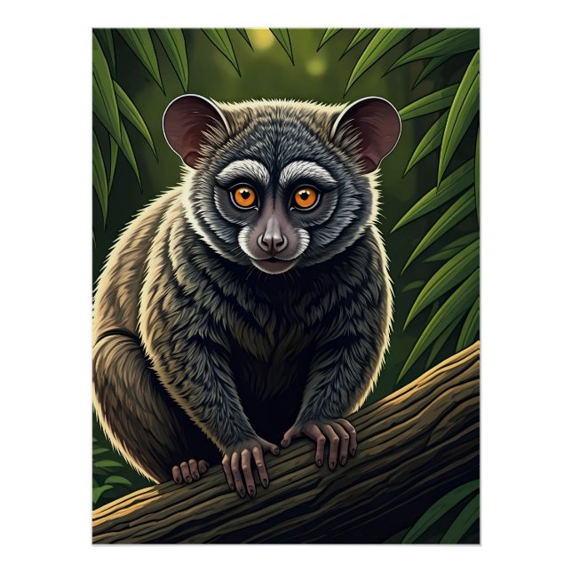 Póster Bush Baby Empoleirado no Galho da Selva (Frente)
