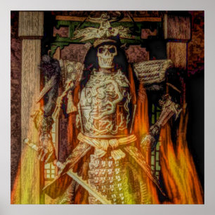 Póster bushido japonês samurai armor samurai skull