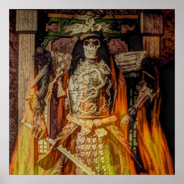 Póster bushido japonês samurai armor samurai skull (Frente)