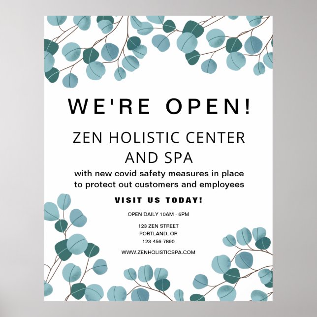 Poster Business Spa Reabrindo Botânica Preta-Teal (Frente)