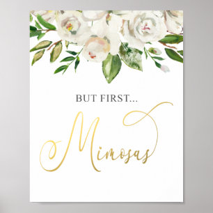Poster But First Mimosas White Floral Gold
