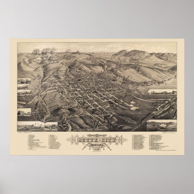 Póster Butte City, MT Panorâmica - 1884 (Frente)