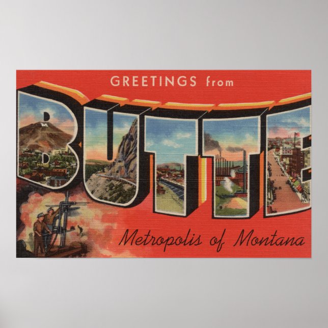 Poster Butte, MontanaLarge Letter ScenesButte, MT (Frente)