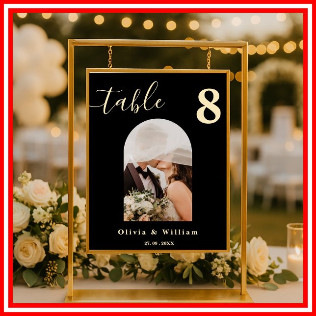 Poster Butter Yellow Black Wedding PHOTO Table Number  (Criador carregado)