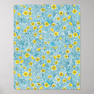 Poster Buttercups, amarelo, azul e branco