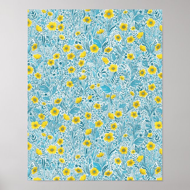 Poster Buttercups, amarelo, azul e branco (Frente)