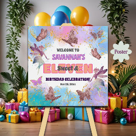 Poster Butterflies Fairy Glitter 11th Birthday Welcome