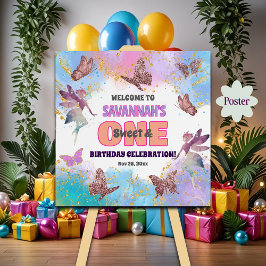 Poster Butterflies Fairy Glitter 1st Birthday Welcome