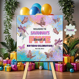Poster Butterflies Fairy Glitter 5th Birthday Welcome