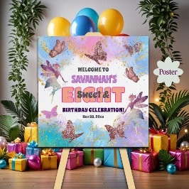 Poster Butterflies Fairy Glitter 8th Birthday Welcome