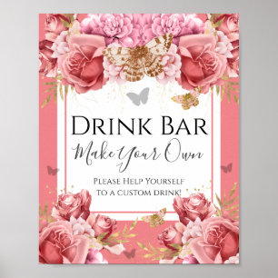 Poster Butterfly Baby Shower Drink Bar Party Sign