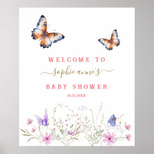Poster Butterfly Chá de fraldas Sinal de boas-vindas